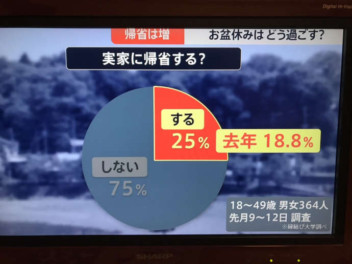 縁結び大学調べ　2021年のお盆休み＆夏休みのアンケート調査に関する統計データ　TBSテレビ 「ニュース23」にて使用された画像