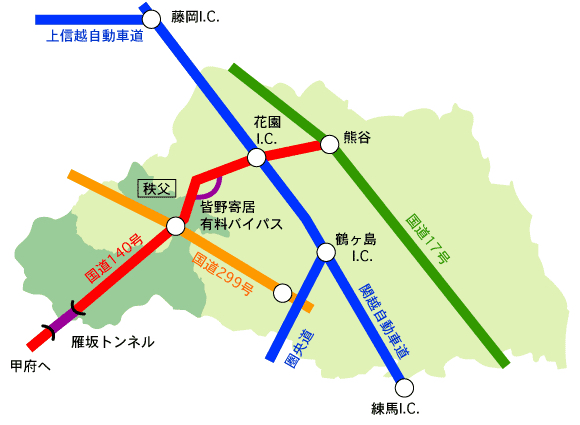 車で秩父市までアクセスする場合の図