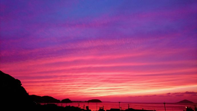 鎮懐石八幡宮の展望台からの夕日