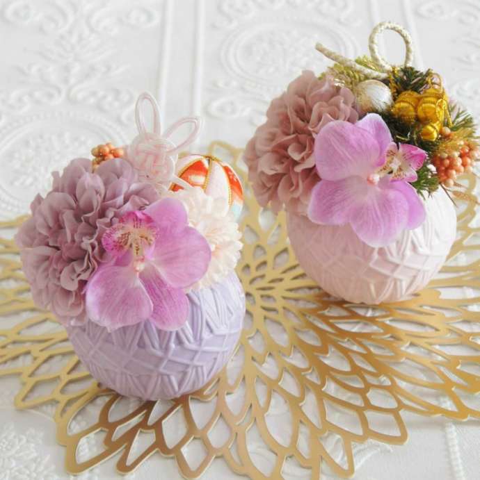 Fleuriste mignonで作るお正月手毬花器のアレンジメント