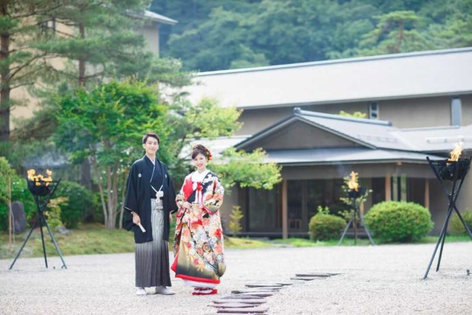 花巻温泉ウエディング日本庭園での写真