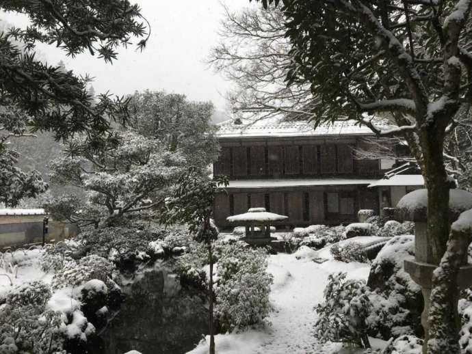 雪化粧で覆われた堀庭園の様子