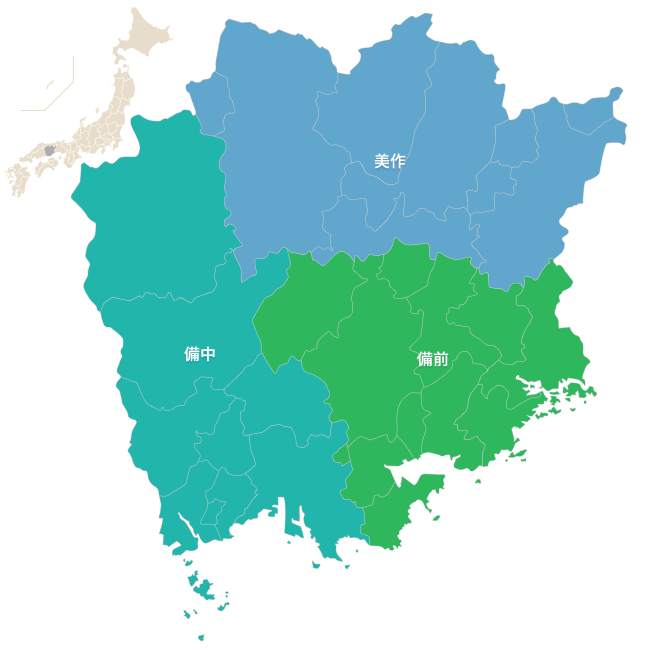 岡山県の地図