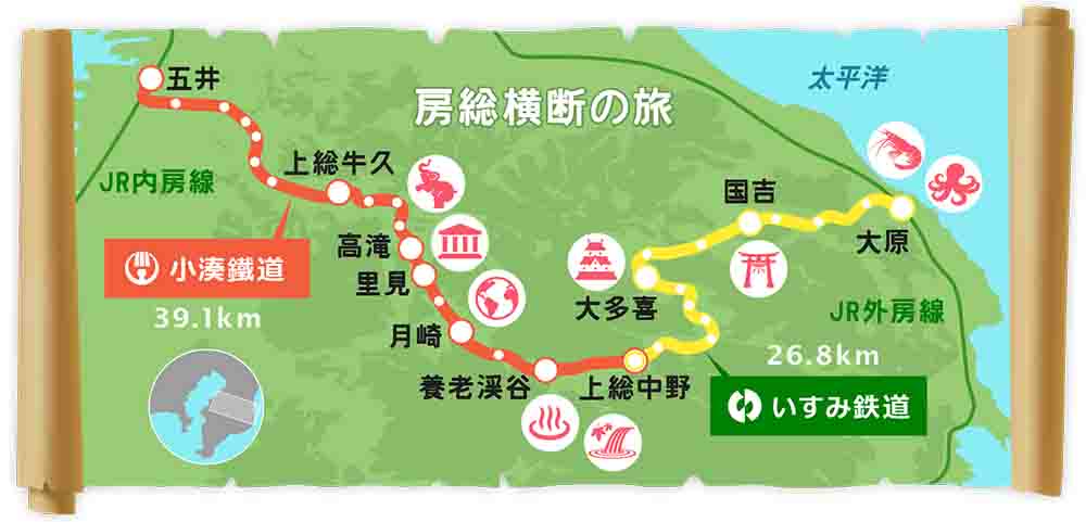 いすみ鉄道と小湊鐡道の路線図