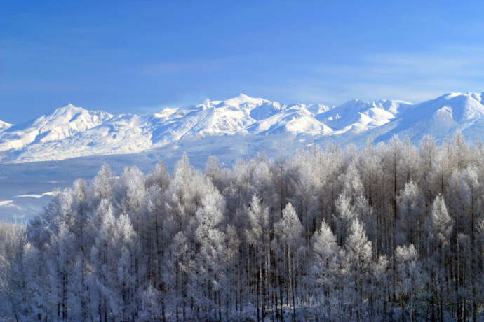 冬の十勝岳連峰