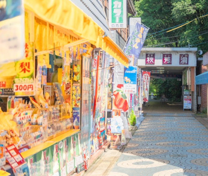 美祢市の秋芳洞の入口にある商店街