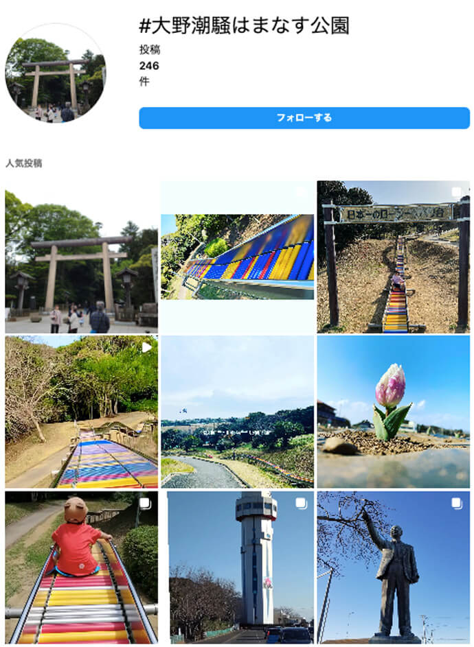 大野潮騒はまなす公園をインスタグラムで検索した様子のキャプチャ