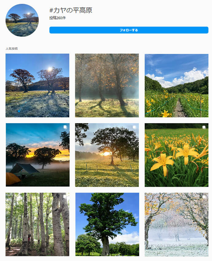 カヤの平高原のインスタ画面