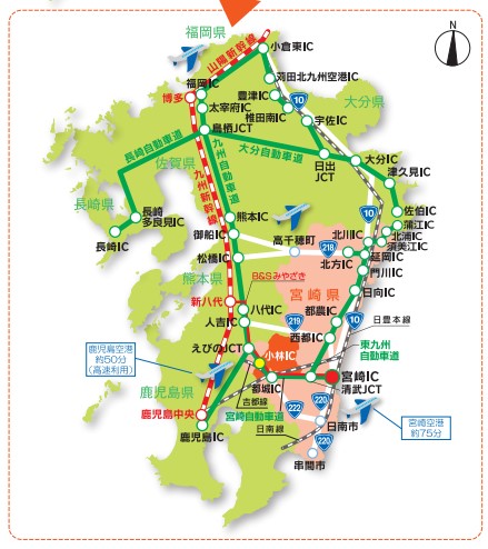 周辺から小林市へのアクセスマップ