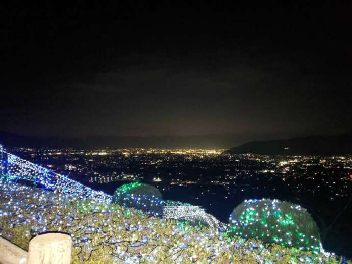 ぶどうの丘のイルミネーションと盆地の夜景