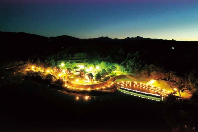 大池公園の夜。ライトアップされた様子