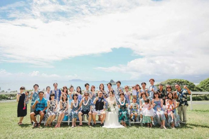 リノハワイでのクアロア牧場結婚式の集合写真