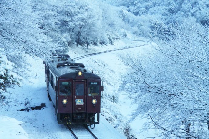 群馬県みどり市の冬のわたらせ渓谷鐵道の様子