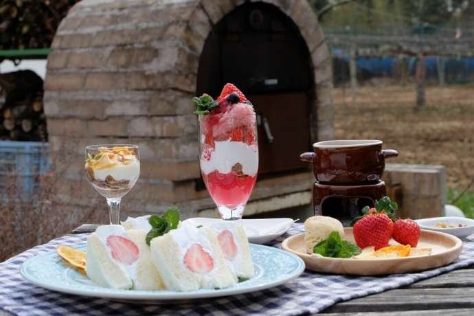 農園カフェ yamakiのパフェやフルーツサンドなど