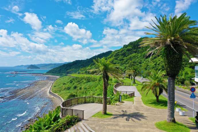 宮崎市の堀切峠にある道の駅フェニックスの海と山の景色