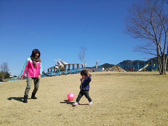 親子が公園で遊んでいる様子