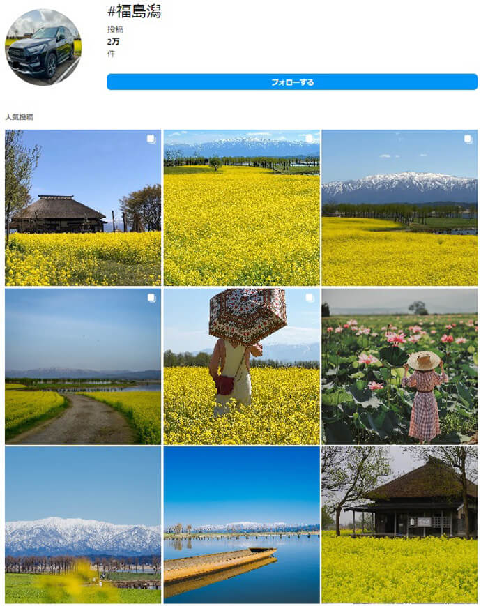 インスタグラムに投稿されている福島潟の写真
