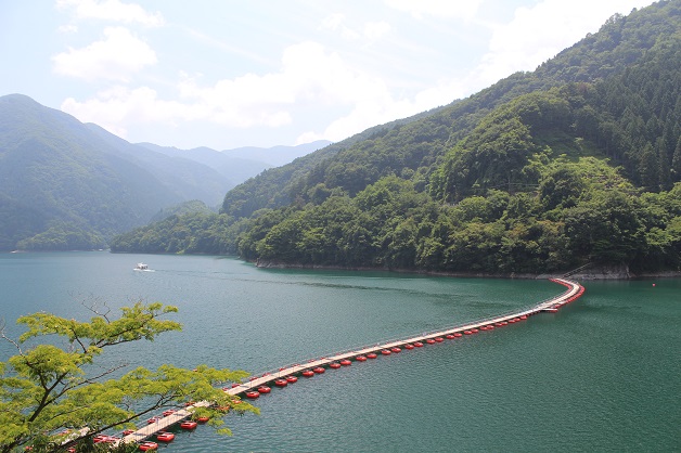 奥多摩湖に浮かぶ麦山の浮橋