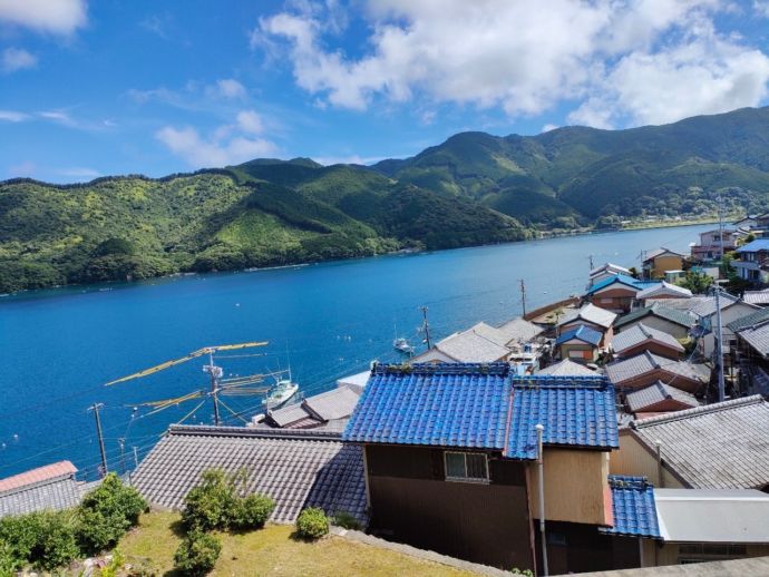 尾鷲市の漁村から見た海と山の風景