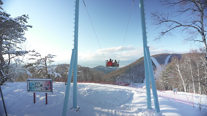 長野県須坂市にあるリワイルド ニンジャ スノーハイランドのパノラマロングブランコ