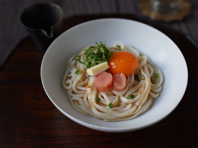 鹿部町たらこをのせたぶっかけうどん