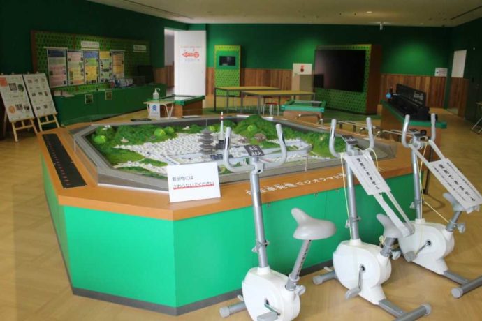 自転車で発電体験ができるコーナー
