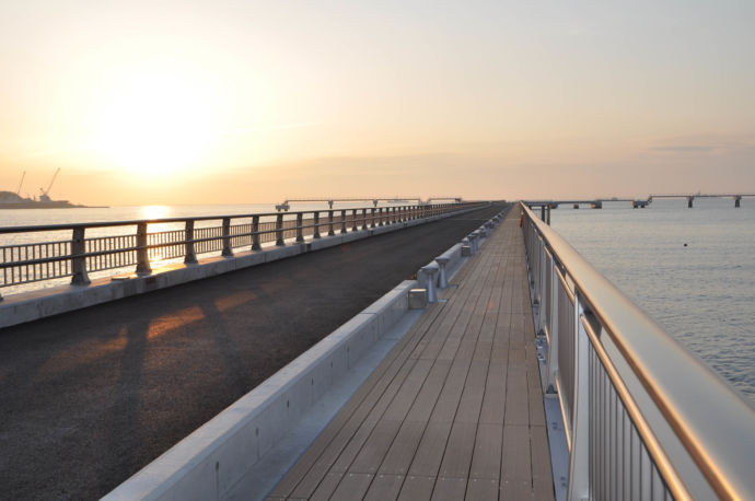 夕方の館山夕日桟橋の様子