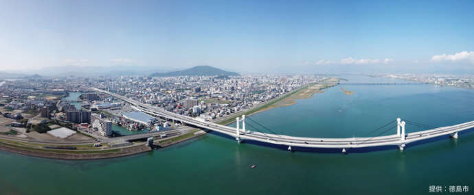 徳島市の吉野川の空撮