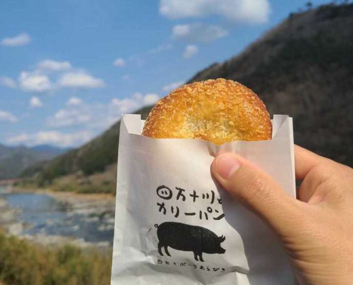 高知県高岡郡にある「道の駅四万十とおわ」の「とおわ食堂」でいただける「四万十川とカリーパン」