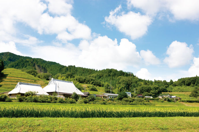 豊田市の田舎風景：田園や茅葺屋根の家