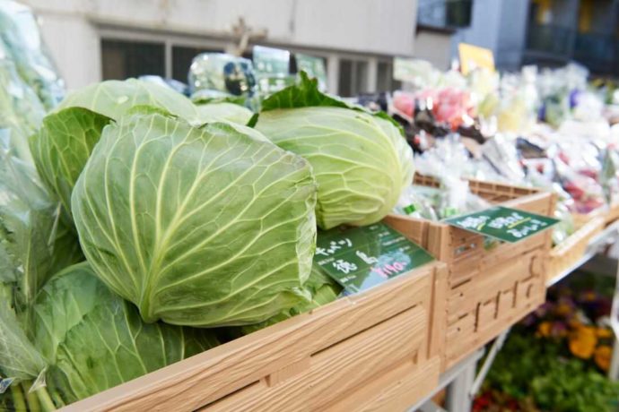 ターンテーブルのマルシェに並ぶ徳島県産の野菜