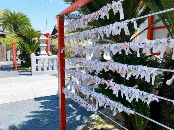 宇原神社の境内にはおみくじが結ばれている