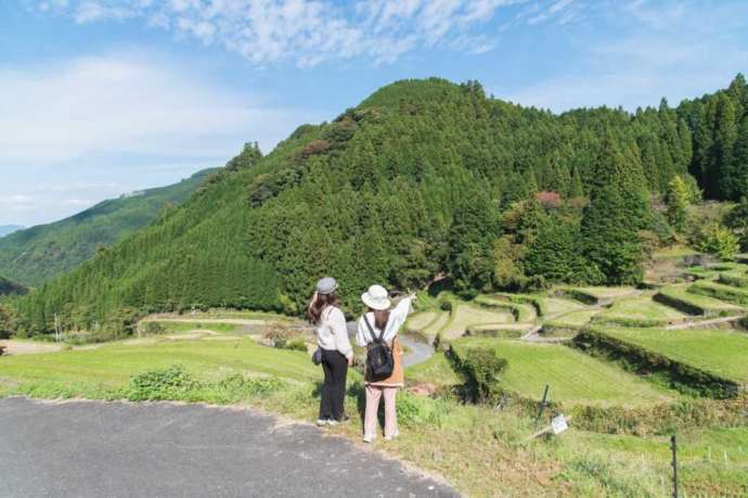 うきは市森林セラピーのつづら棚田の散歩道コースを歩く女性たち