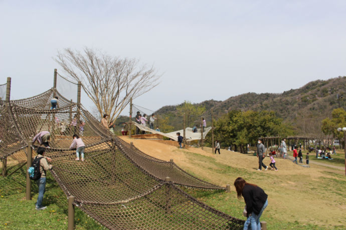 四季の郷公園で遊ぶ親子連れの様子