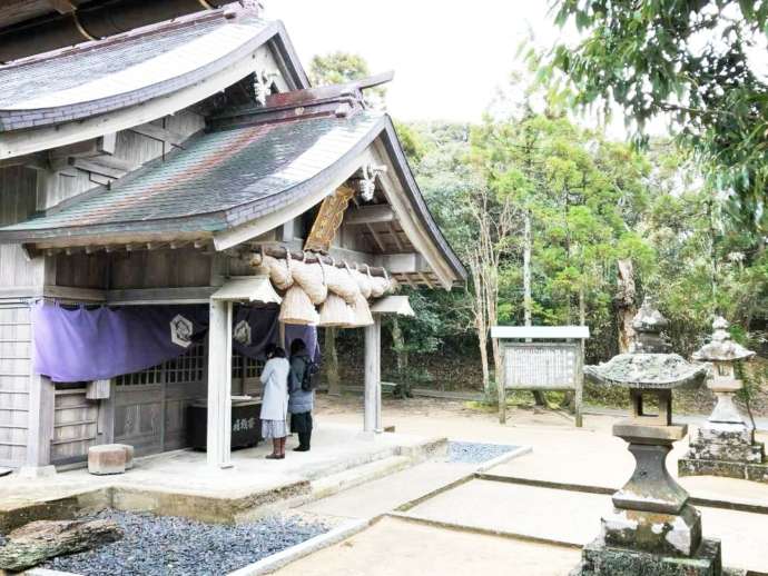 白兎神社でお参りしている人