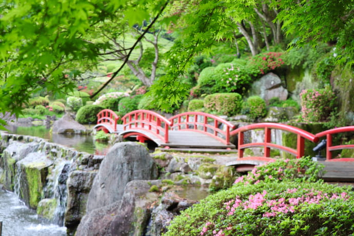 慧洲園にある朱色の橋