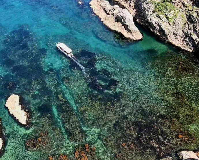 浦富海岸を行く小型船