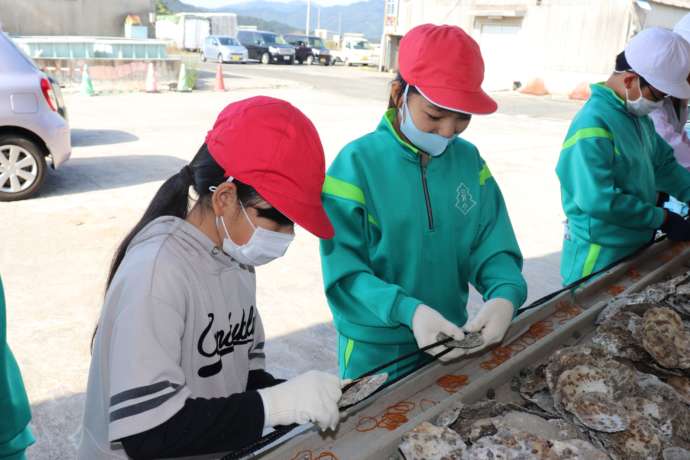 かきうち体験をする小学生