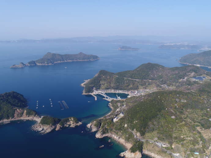 美しい海岸を擁する由良町の全景