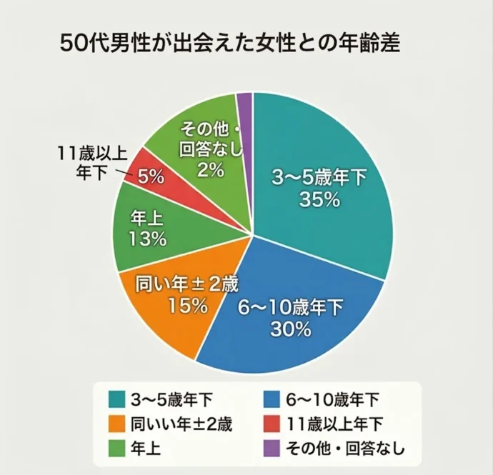 50代男性がマッチングアプリで出会えた女性の年齢の割合