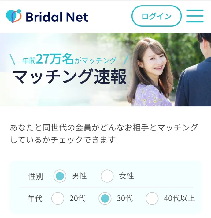 ブライダルネットのマッチング速報の画面