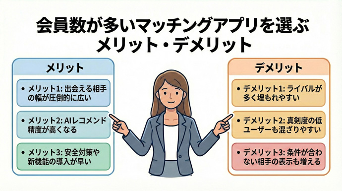 会員数が多いマッチングアプリを選ぶメリット・デメリット