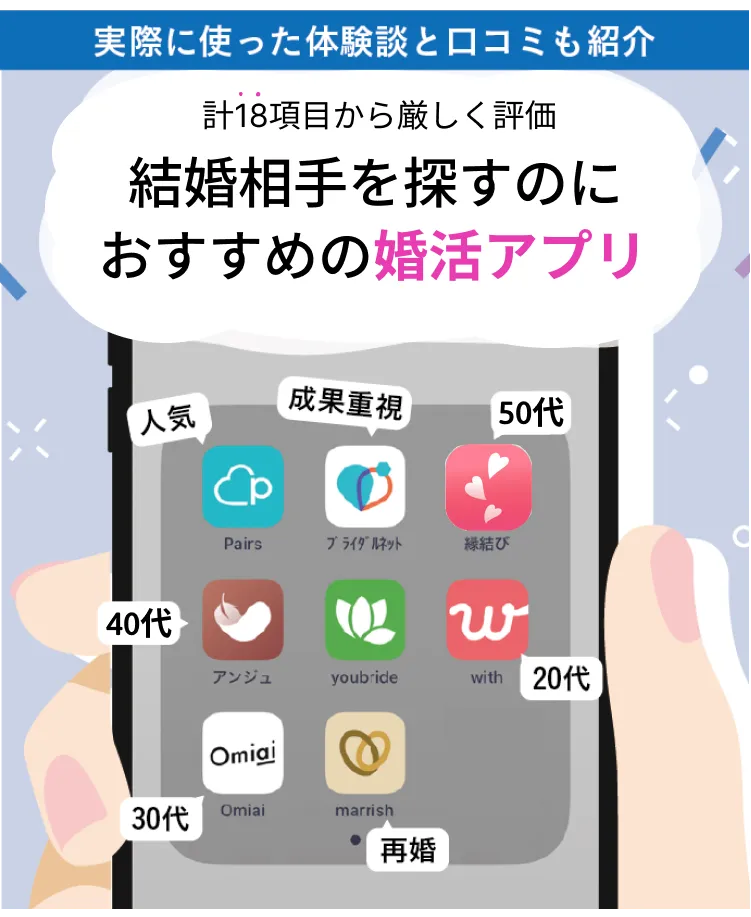 結婚率の高いおすすめ婚活アプリ＆婚活サイトランキングのアイキャッチ画像