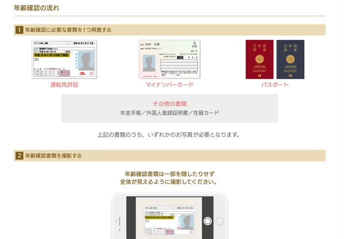 マリッシュの年齢確認の手順