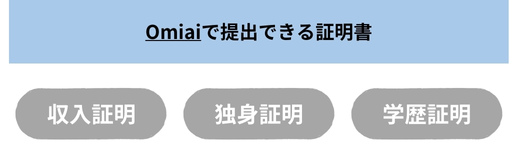 Omiaiで提出できる証明書一覧