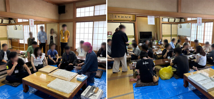 そば切り体験中の参加者
