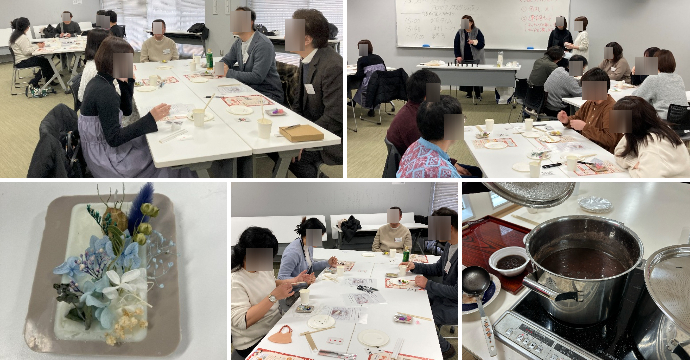 アロマワックスサシェ作りでの参加者たちの様子