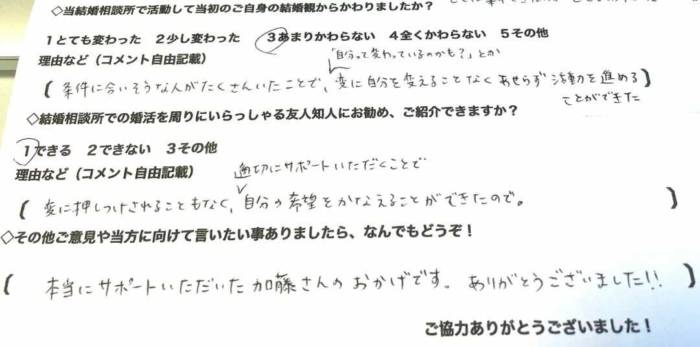 グラッツェプレーゴが会員さんから取ったアンケート用紙1