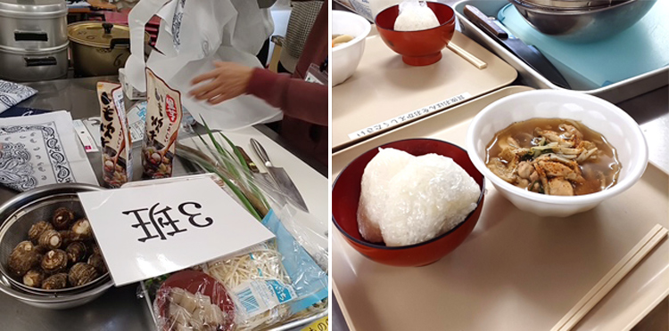 郷土料理「芋炊き」を調理する参加者