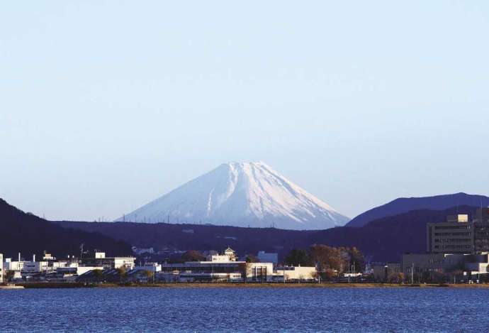 「ハーモ美術館」から望む諏訪湖と富士山